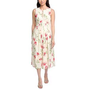 Sam Edelman Womens  Pintuck Linen-Blend A-Line Dress, White